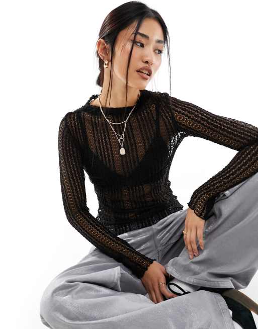 InWear - Gwen - Top sottile in pizzo trasparente nero a strati