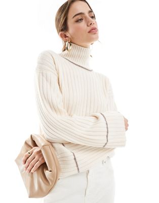 InWear high neck jumper with contract stich detail in cream-White