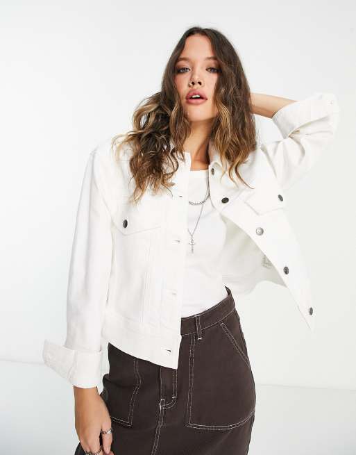 InWear Katelin cropped cotton denim jacket co-ord in white