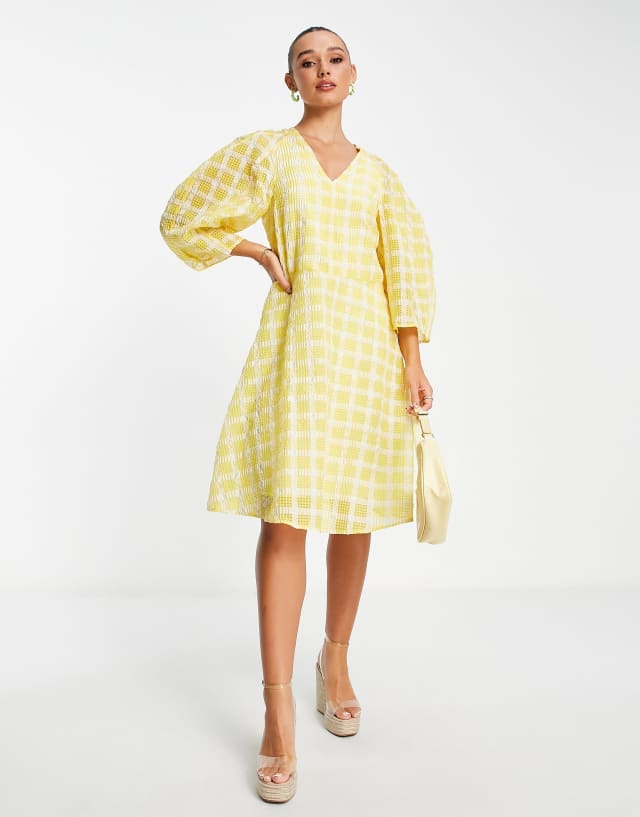 InWear Malva gingham volume sleeve dress in yellow