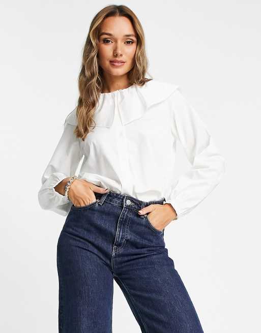 InWear Max statement collar cotton blouse in white | ASOS