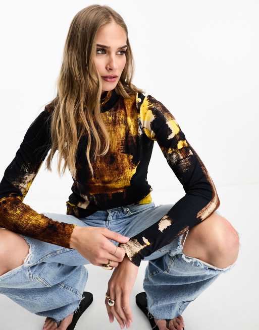 InWear – Musa – Flerfärgad, mönstrad topp i jersey med hög krage