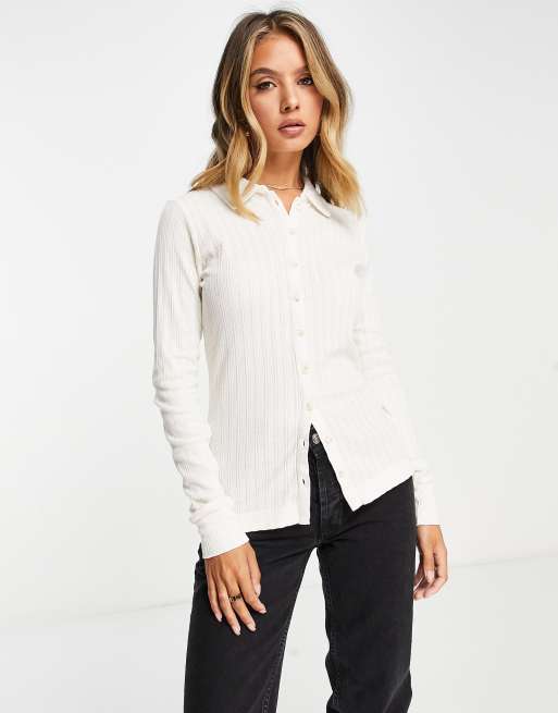InWear Nolly - Geribbeld vest met knoopsluiting in crème