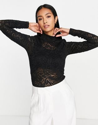 InWear Octava high neck lace top in black