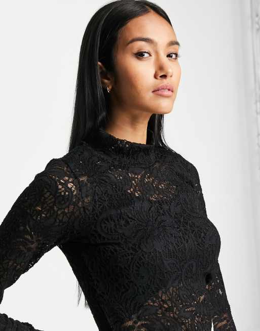 InWear – Octava – Hochgeschlossenes Oberteil aus Spitze in Schwarz, 3 von 4