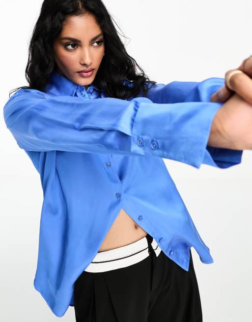 InWear Pauline satin shirt in blue, 3 of 4