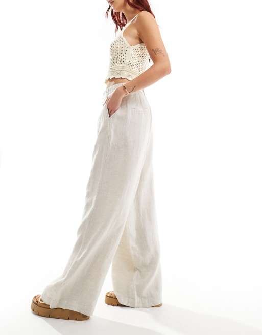InWear – Peg – Beige figursydda byxor i linnemix
