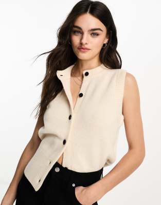 In Wear InWear pethra knitted button down sleeveless vest in cream-White