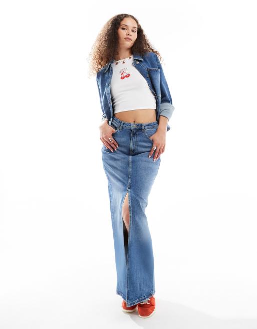 InWear - Pheiffer - Jupe longue en jean usé - Bleu