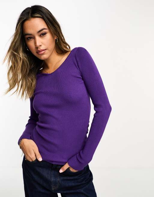 InWear – Puno – Geripptes Top in Lila mit V-Ausschnitt