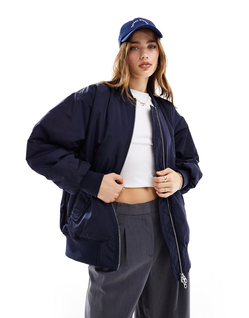 InWear Terra bomber jacket with ruched sleeves in navy