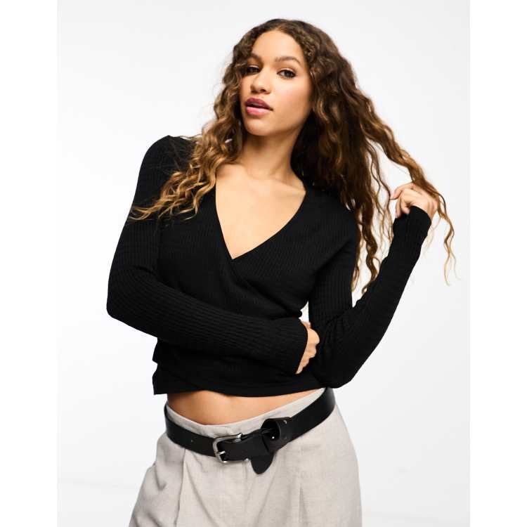 InWear v neck wrap fine knit jumper in black ASOS
