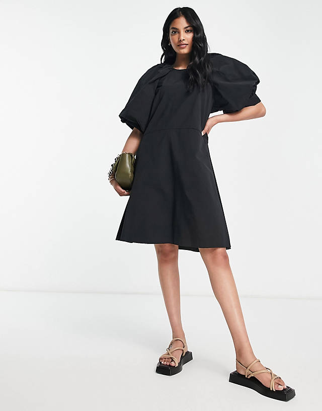 In Wear - InWear Varali puff sleeve open back mini dress in black