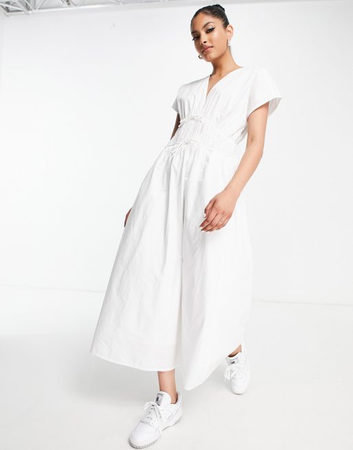 InWear – Ville – Midikleid aus Baumwolle in Weiß mit Bindeband am Hauptteil, 4 von 4