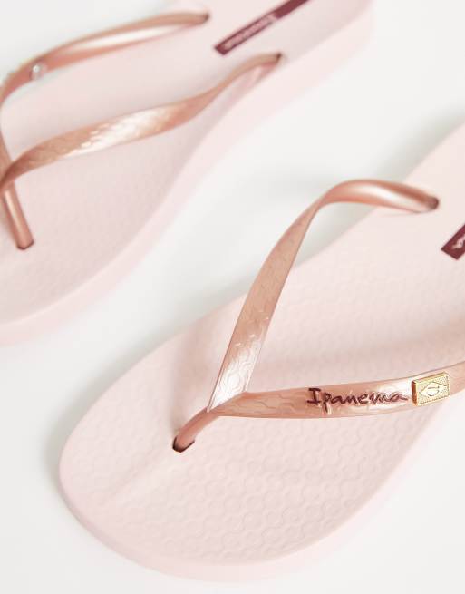 Crystal Flip Flops Rose Gold wide strap Top style flat Brazil