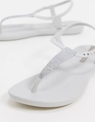 white sparkly flat sandals