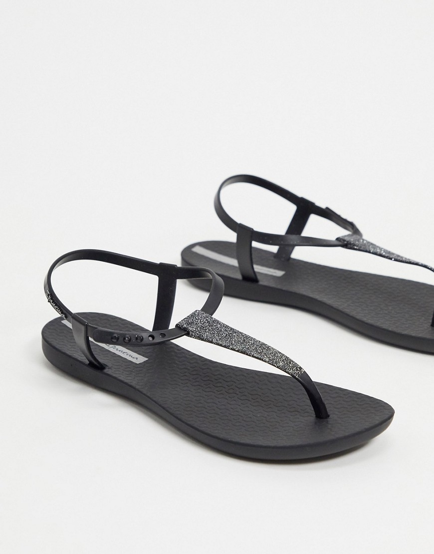 Ipanema – Pop – Svarta platta sandaler med glitter