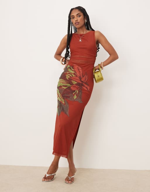 Isabelle Pennington-Edmead Marigot mesh midaxi dress in floral placement print, 2 of 4