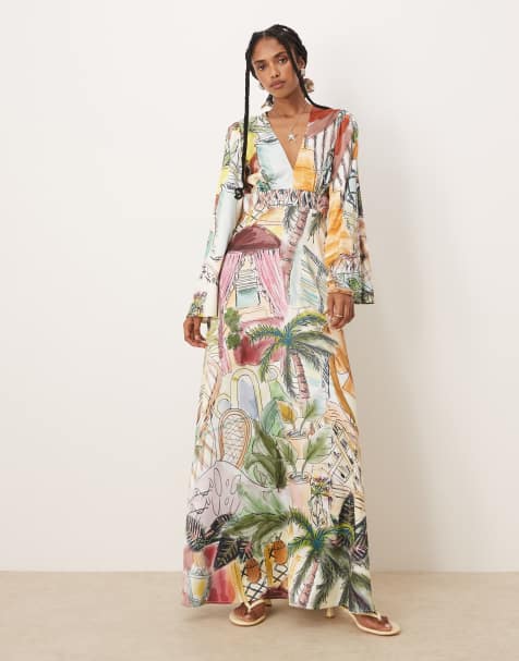 Isabelle Pennington-Edmead Nevis satin kimono sleeve maxi dress in sanctuary print
