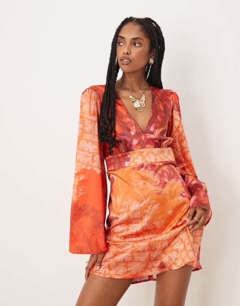 Isabelle Pennington-Edmead Nevis satin kimono sleeve mini dress in pineapple print
