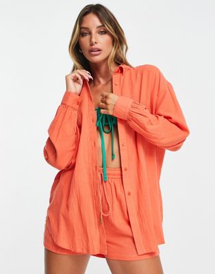 Isla & Bird co ord oversized beach shirt in orange