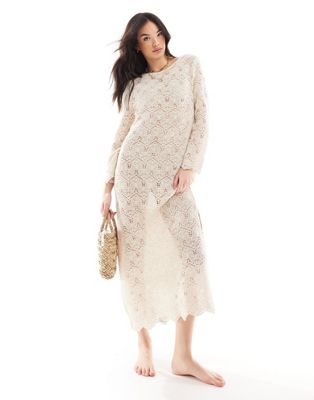 IIsla & Bird long sleeve maxi crochet beach dress in cream
