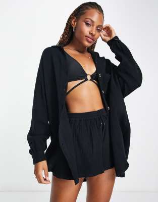 Iisla & Bird Isla & Bird Oversized Beach Shorts In Black