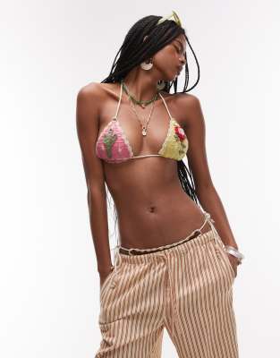 It's Now Cool Cactus Crochet Bikini Top In Multi