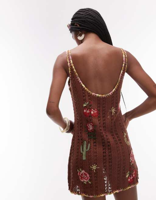 it's now cool crochet dress It's Now Cool cactus crochet mini beach dress in brown