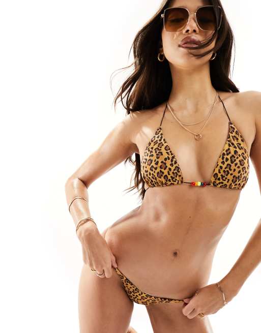 It's Now Cool leopard beaded triangle bikini top in multi