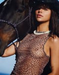 [It's Now Cool] It's Now Cool leopard print mesh top in brown (part of a set) XS BROWN