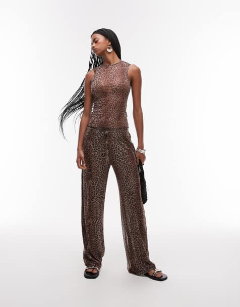 It's Now Cool leopard print mesh trouser co-ord in brown