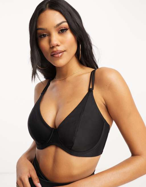 Ivory Rose Coppe Grandi - Mix & Match - Top bikini ad apice alto nero con ferretto , 4 di 4