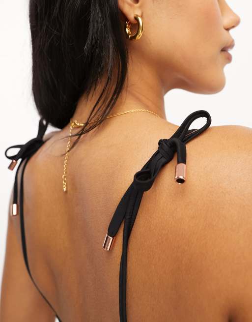 Ivory Rose Coppe Grandi - Mix & Match - Top bikini allacciato sulle spalle nero con ferretto , 4 di 4