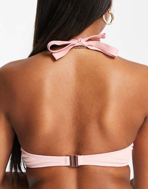 Ivory Rose Coppe Grandi - Top bikini mix and match allacciato al collo con ferretto rosa cipria stropicciato per coppa E+, 2 di 4