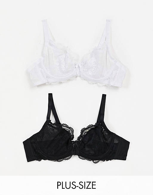 Ivory Rose Curve 2 pack lace bra in black and white