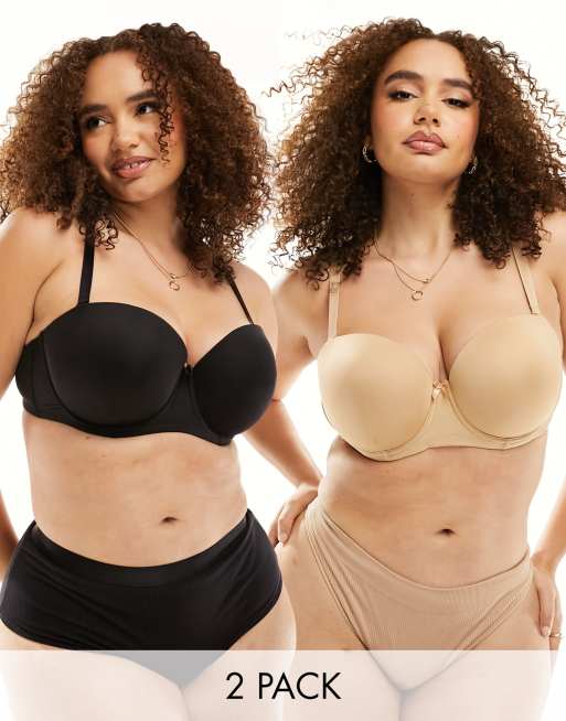 Ivory Rose Curve 2 pack strapless bra in beige and black