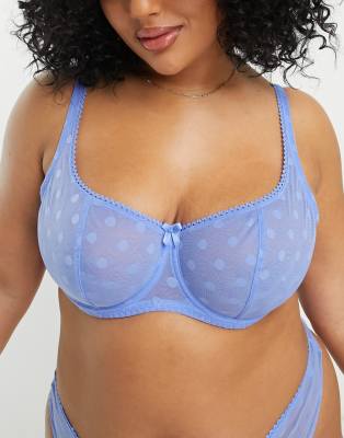 Ivory Rose Curve - Balconette-BH aus gepunktetem Mesh in Blau und Cupgröße B-G