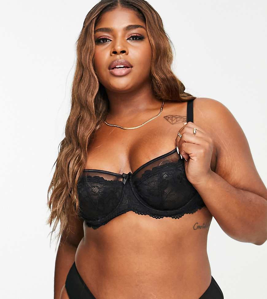 Ivory Rose Curve Balconette Wired Non-Pad Bra In Black