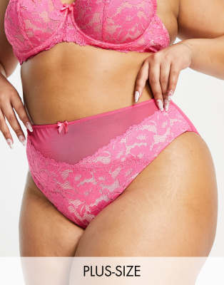 Ivory Rose Curve bold floral lace high waist high leg brief in hot pink