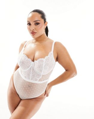 Ivory Rose Curve Bridal Vienna C-G mesh lace bodysuit in white