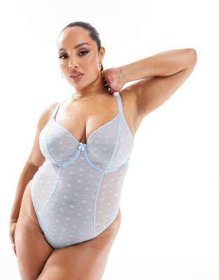 Ivory Rose Curve Clara C-G mesh jacquard bodysuit in blue φωτογραφία