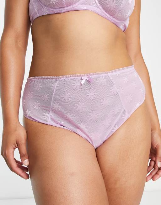 Ivory Rose Curve ditsy daisy jacquard high waist high leg briefs in lilac