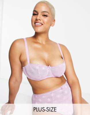 Ivory Rose Lingerie Ivory Rose Curve Ditsy Daisy Jaquard Balcony Bra In Lilac-purple