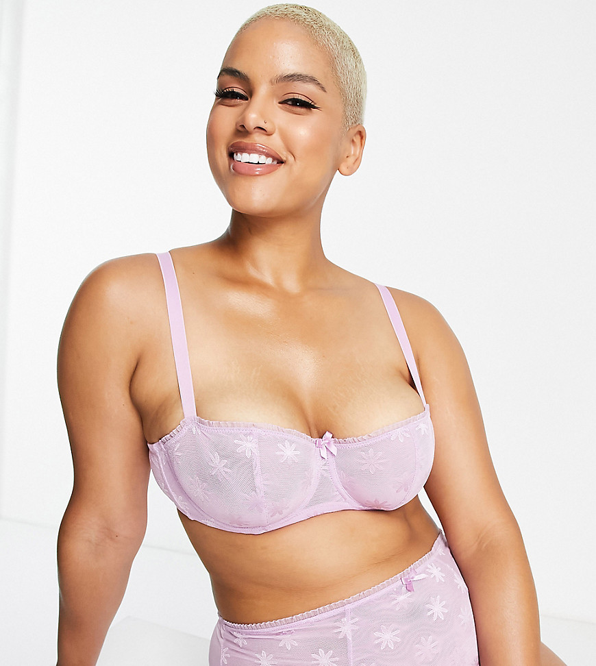 Ivory Rose Lingerie Ivory Rose Curve Ditsy Daisy Jaquard Balcony Bra In Lilac-purple