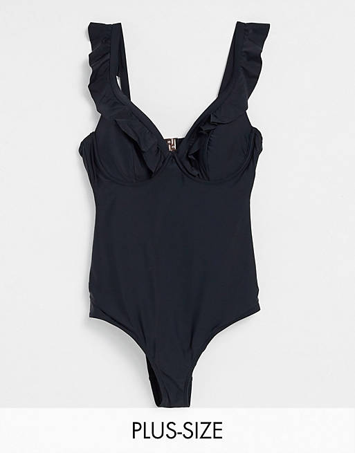 Ivory Rose Curve Exclusive frill swimsuit in black 