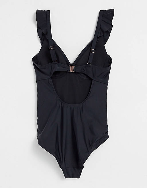  Ivory Rose Curve Exclusive frill swimsuit in black 