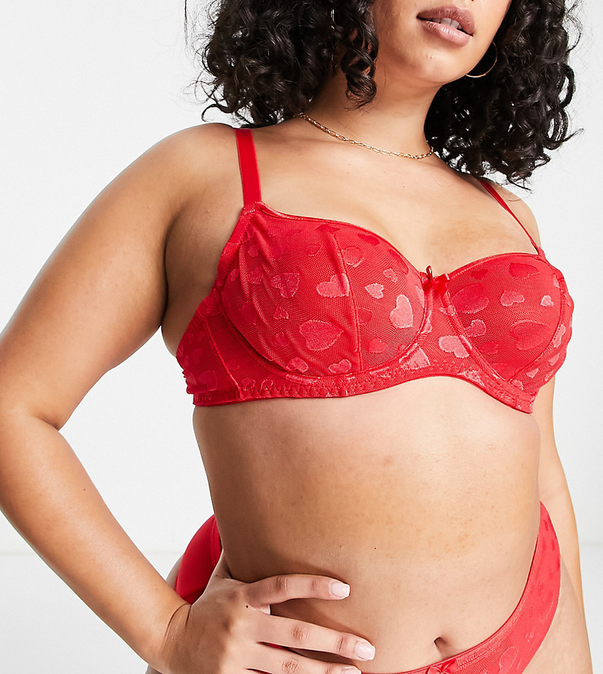 Ivory Rose Curve heart mesh wired non-pad balconette bra in red