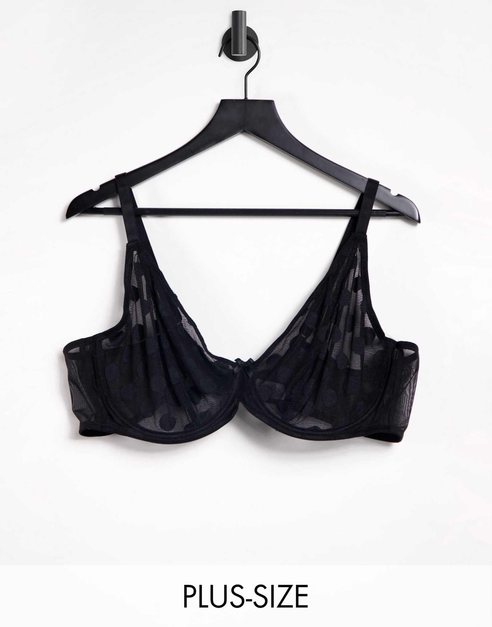 Бюстгальтер из прозрачной сетки в горошек цвета слоновой кости Rose Curve high apex черного цвета