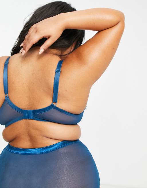 Ivory Rose Curve high apex sheer dot mesh bra in teal, 2 of 4